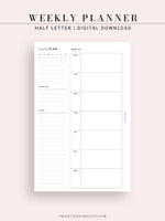 W108 | Week on a Page, Weekly Planner Printable Inserts Template