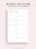 W108 | Week on a Page, Weekly Planner Printable Inserts Template