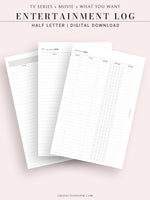 T121 | TV Series Tracker, Movie Journal, Entertainment Log Bundle
