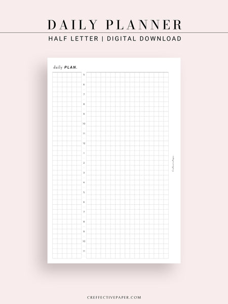 Daily Plan Grid D119 | Basic Daily Planner, Grid Lyaout, Day on a Page – CreffectivePaper