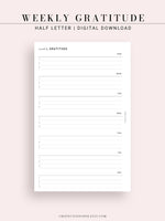 W103 | Minimal Weekly Gratitude Journal Printable Template Inserts