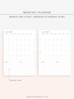 M112 | Month on a Page, Monthly Planner Printable Inserts