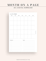 M112 | Month on a Page, Monthly Planner Printable Inserts