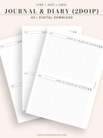 D112_2DO1P | Daily Journal Diary Printable Pages, Line Dot Grid Notes