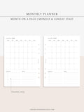 M112 | Month on a Page, Monthly Planner Printable Inserts