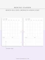 M112 | Month on a Page, Monthly Planner Printable Inserts