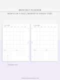 M112 | Month on a Page, Monthly Planner Printable Inserts