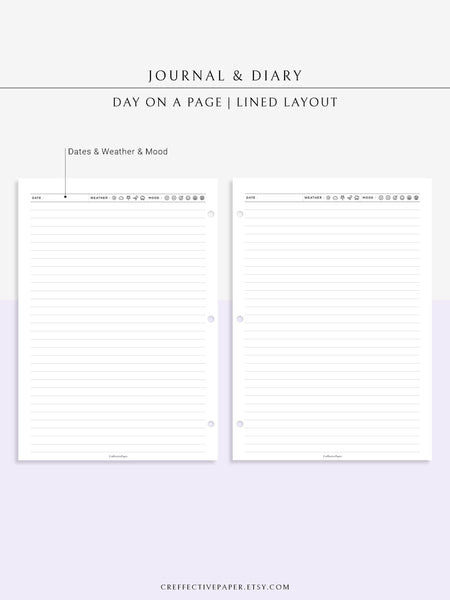 D112_DO1P | Daily Journal Diary Printable Pages, Line Dot Grid Notes ...