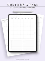 M112 | Month on a Page, Monthly Planner Printable Inserts