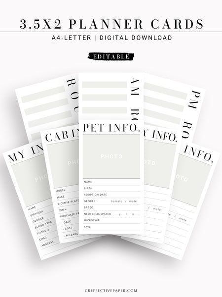 N129 | 3.5x2 Editable Planner Cards