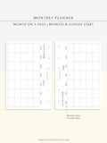 M111 | Horizontal Monthly Planner Printable Inserts, Month on a Page