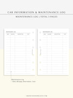 N111 | Vehicle Maintenance Log Printable, Car Repair Tracker Template