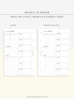 W108 | Week on a Page, Weekly Planner Printable Inserts Template