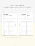 M108 | Monthly Overview, Month on a Page Printable Planner Inserts
